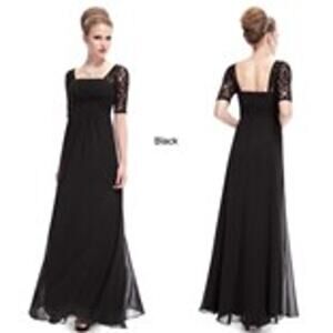 NWT Ever Pretty Black Cap Lace Sleeve Long Maxi Dress | Size 8